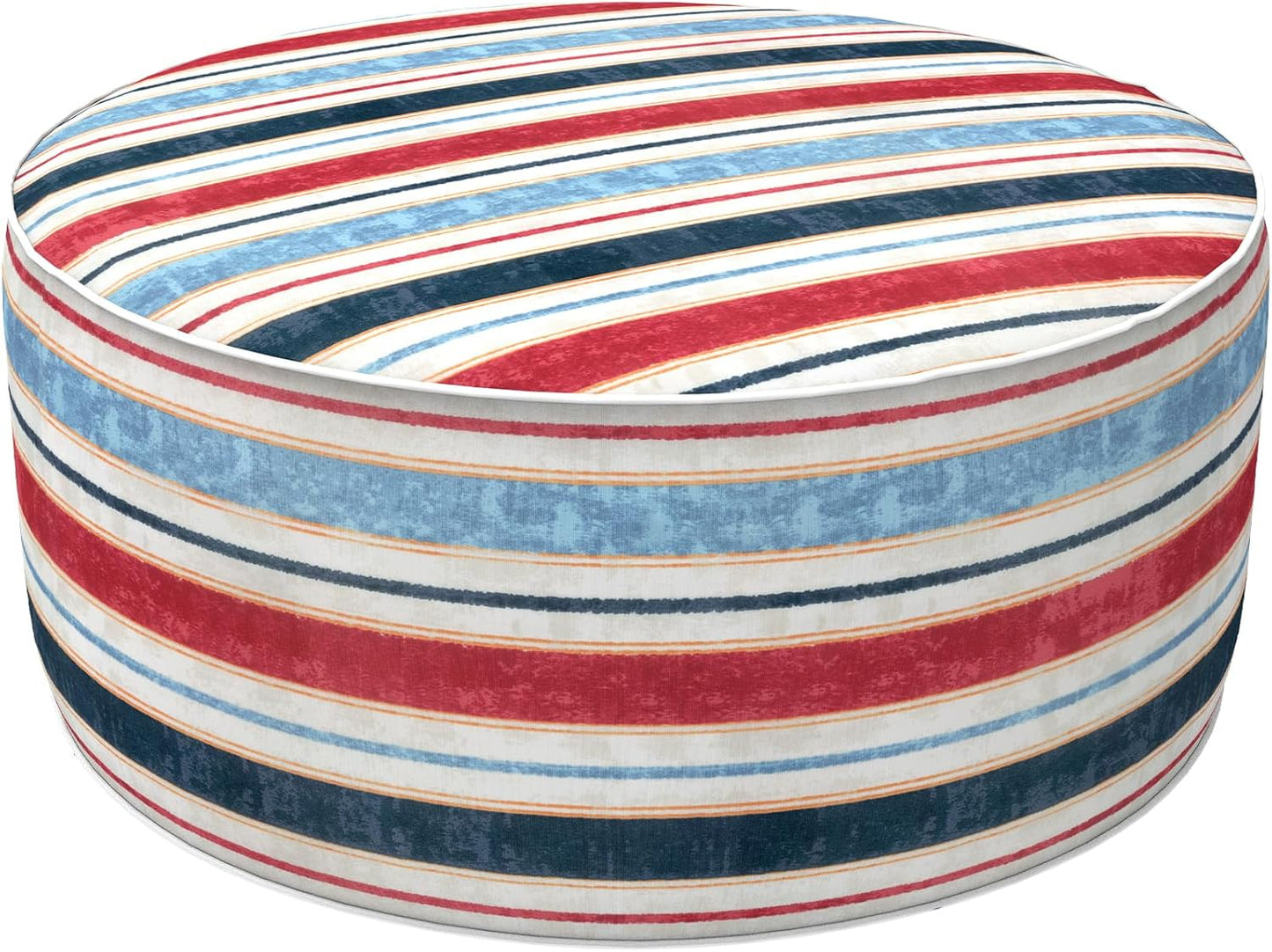 LVTXIII Outdoor Inflatable Ottoman, Fade-Resistant Round Footrest Stool D31”x H14”, Portable Patio Pouf for Garden Camping or Home Use, Stripe Red Blue