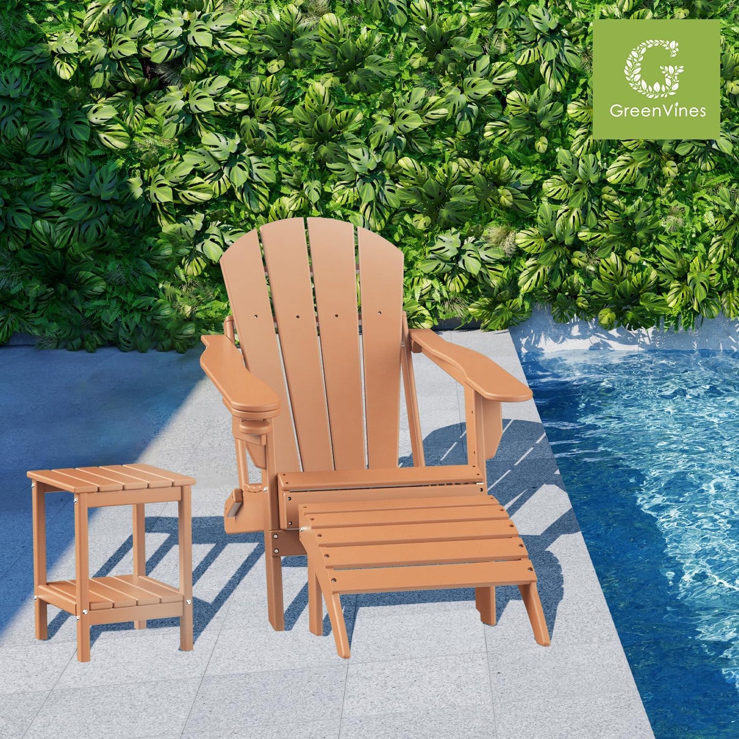GREENVINES Adirondack-Ottoman | Set of 4 | HDPE Plastic | Outdoor Footrest | All Weather | Foot Rest | Foot Stool | Teak | for Adirondack Chair | for Patio Backyard Pool