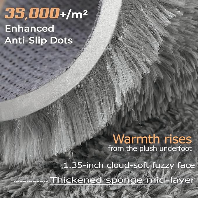 6x9 Area Rug for Living Room: Fluffy Shag Soft Washable Rugs Large Fuzzy Plush Indoor Carpet for Bedroom Nursery Playroom Kids Girls Boys Room (Grey, 6'x9')