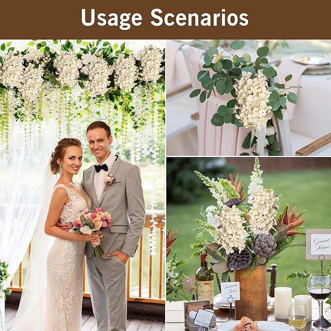 Ttranewsoo Hydrangea Artificial Flowers,Fall Hydrangeas Artificial Flowers, Fake Fall Dried Hydrangea Decoration,Faux Silk Flower with Stems Winter Decor Without Vase（Cream White 8PCS