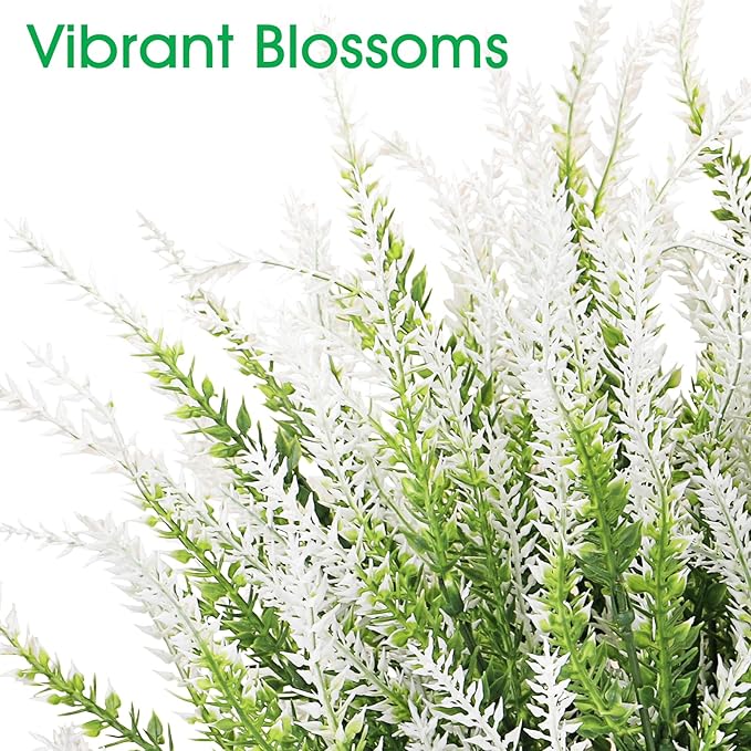 Ouddy Decor 24 Bundles Artificial Lavender Fake Flowers Faux Plastic Plants for Home Wedding Kitchen Garden Patio Window Box Office Table Centerpieces Indoor Outdoor Decor, White