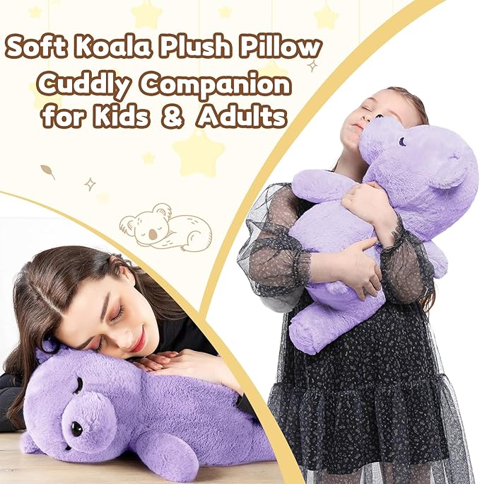 Tezituor Koala Stuffed Animal Plush Pillow,20" Soft Plush Koala Bear Hugging Pillow Home Decor Birthday Gift for Kids Girls Boys,Purple