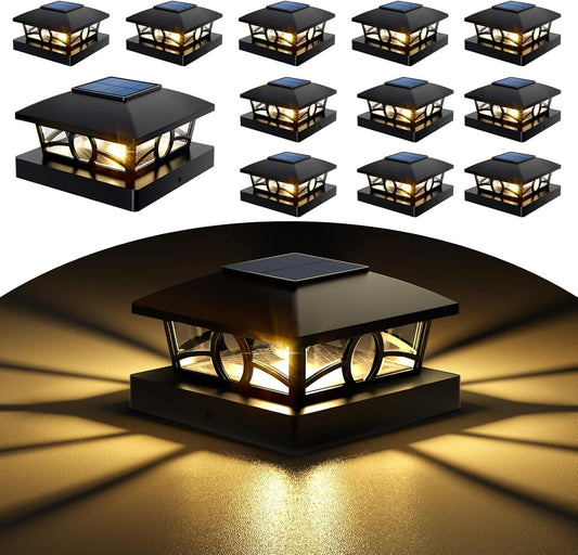 NIORSUN Solar Post Lights Outdoor, Fence Post Solar Lights Warm White Outdoor Waterproof Edison LED Bulbs Garden Patio Fence Deck Decor, 4x4 Post Caps Wood Vinyl, Black 12 Pack