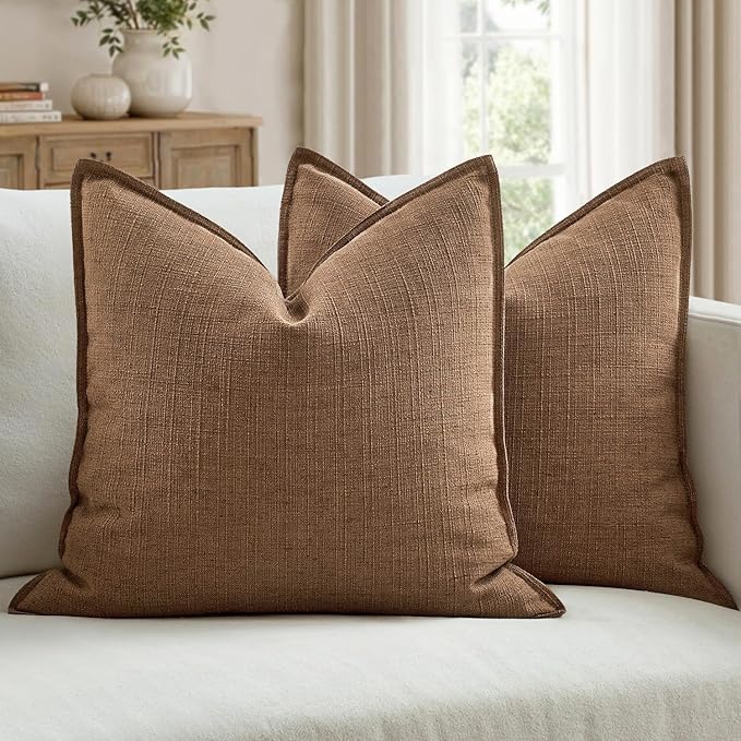 MIULEE Pack of 2 Thick Textured Couch Throw Pillow Covers, Natural Beige Decorative Pillow Covers 22x22, Neutral Linen Cushion Cases for Sofa Bed Living Room Modern Farmhouse Home Decor, No Filling