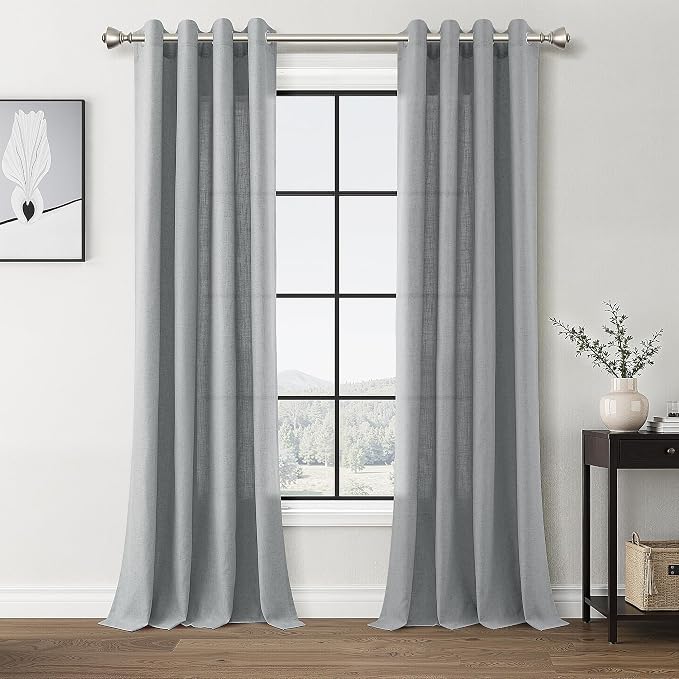 Light Grey Linen Curtains 84 Inches Long for Living Room Grommet Top Semi Sheer Light Filterinig Bedroom Office Window Panels Neutral Tone Modern Minimalist Room Decor Curtain Drapes,2 Panels Sets
