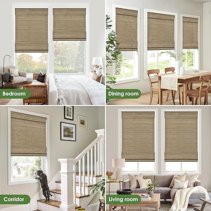 LazBlinds Cordless Bamboo Roman Shades, 46.5x48, BDP-Driftwood | Privacy Blinds for Interior Windows, Room Darkening Roll Up Bamboo Blinds for Home & Patio