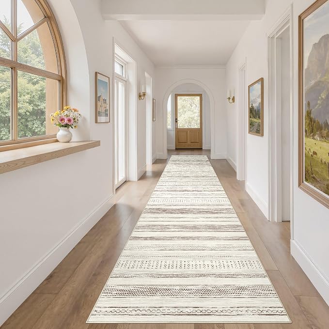 Tortania Area Rug 3x8 Runner Rugs - Washable Soft Neutral Boho Moroccan Farmhouse Rug Indoor Floor Carpet for Living Room Bedroom Kitchen Entryway Under Dining Table Home Office Decor - Beige
