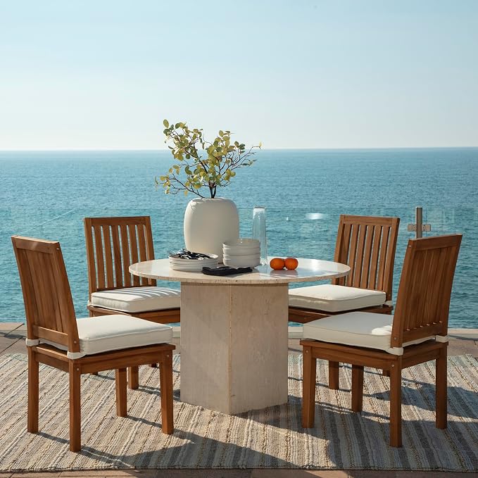 Arden 19 x 19 Luxury Foam Outdoor Double Welted Dining Seat Cushion, Made with PROFOAM, Performance Fabric, Rain-Proof, Fade Resistant, Cream Woven Solid