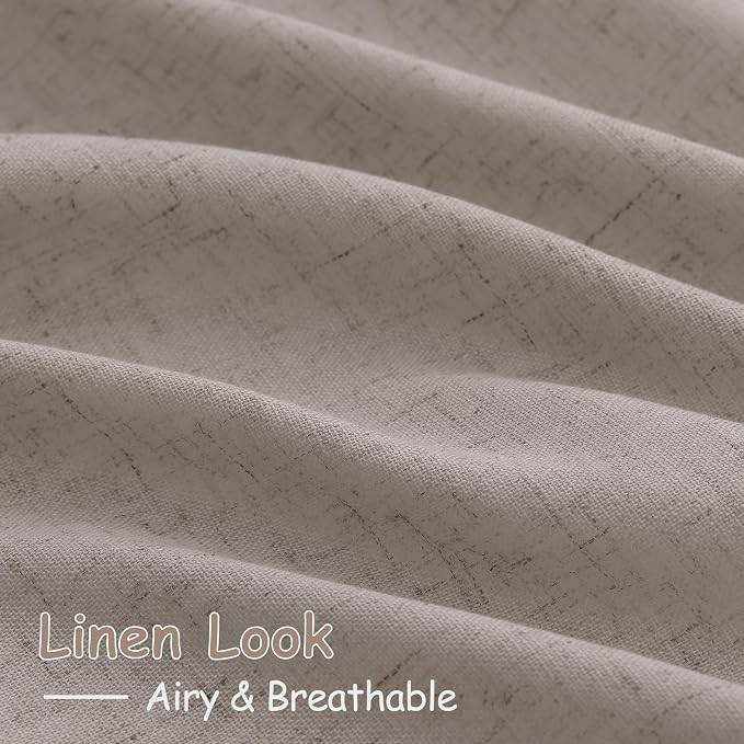 Nanspring Stone Beige Curtains 63 Inch Length for Living Room Linen Luxury Light Filtering Semi Sheer Curtain Back Tab Simple Modern Elegant Farmhouse Decor Drapes for Bedroom Office 52x63, 2 Panels