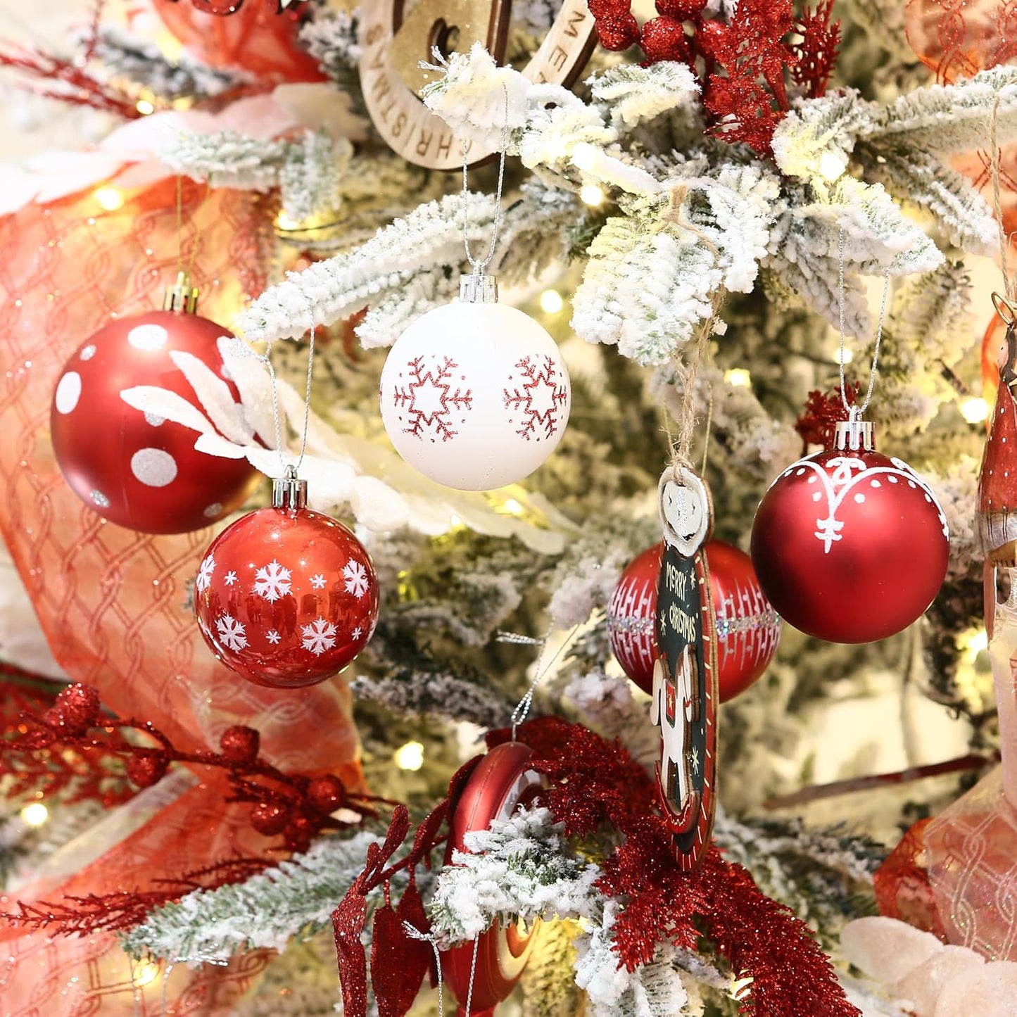 Sea Team 60mm/2.36" Delicate Contrast Color Theme Painting & Glittering Christmas Tree Pendants Decorative Hanging Christmas Baubles Balls Ornaments Set - 30 Pieces (Red & White)