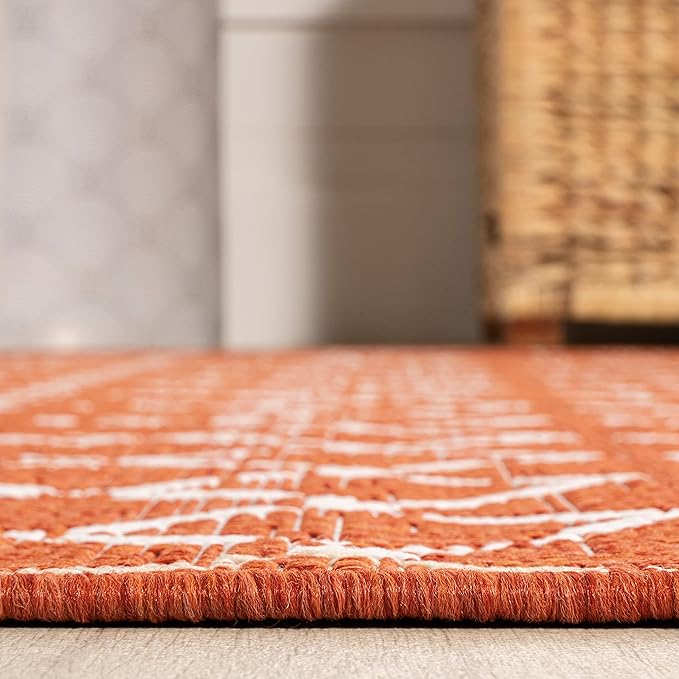 JONATHAN Y Moroccan Geometric Indoor Outdoor Area Rug 3X5 Orange/Cream, Ourika Textured Weave for Backyard, Patio, Porch, Easy-Cleaning, High Traffic, Pet-Friendly, Non-Shedding (SMB108P-3)