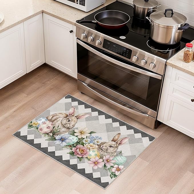 cotiled Area Rug for Living Room, Washable Non-Slip Large Area Rug, Indoor Floor Carpet Low Pile Soft Boho Farmhouse Rug for Bedroom Dining Room Grey 2x3