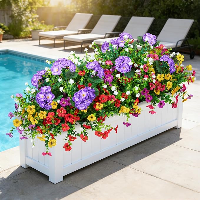 Hrobek Artificial Flowers for Outdoors Faux Plants Outside Indoor,Realistic UV Resistant Silk Fake Geranium Daisy for Home Patio Garden Back Yard Front Porch Decor Spring Summer(12 Bunches)