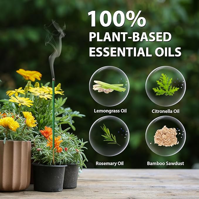 BugBai® Mosquito Repellent Outdoor Patio, 240 PCS Natural Plant-Based Citronella Oil Incense Sticks Indoor Home Pet Family Safe, DEET Free Bug Insect Control Repellent for Yard Garden Camping Fishing