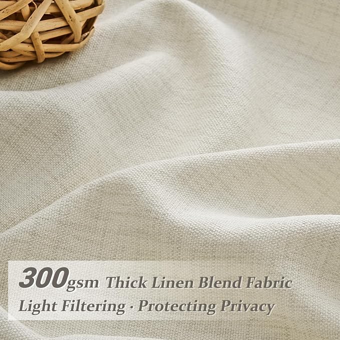 Cream Pinch Pleated 70 Inch Extra Wide Bedroom Curtains 84 Inch Long 2 Panels Set, Memory Trained Light Filtering Privacy Thick Natural Linen Semi Sheer Farmhouse Windows Curtain & Drapes 7 FT Length
