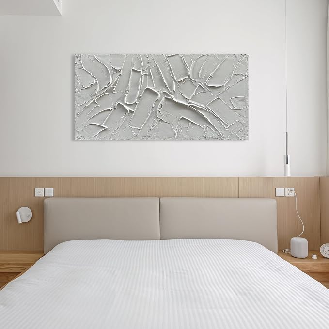 NANKAI Art Hand Painted Thick Texture White Minimalist Oil Painting 24x48 inches Contemporary Art Oil Painting, Home, Office Corridor Wall Decoration Painting
