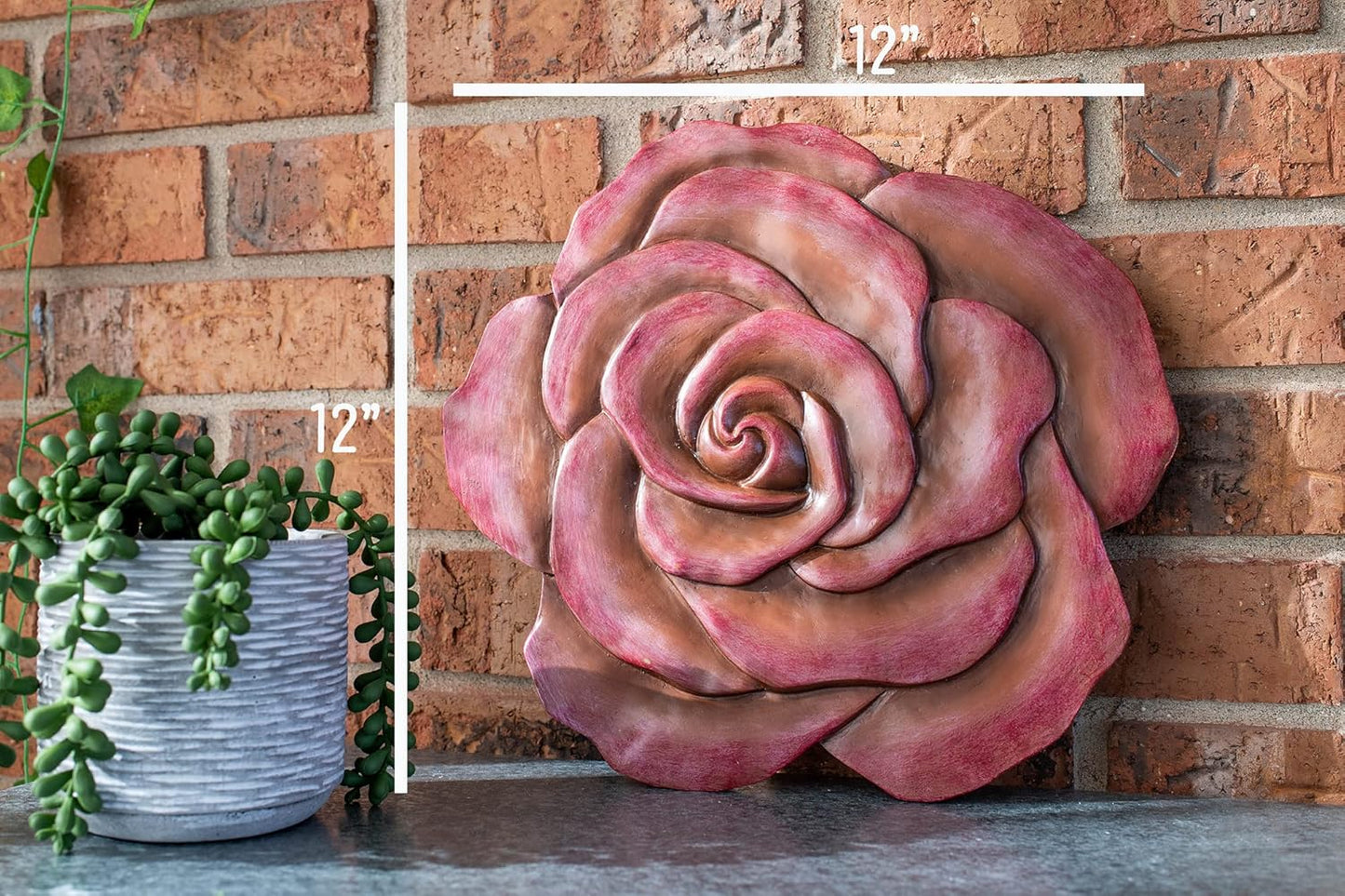 NAT & Jules Rose Flower Shaped Dimensional Indoor Outdoor 12 inch Cast Resin Decorative Garden Stepping Stone, Patio, Walkway Sculpture Yard Art, Colorful Blush