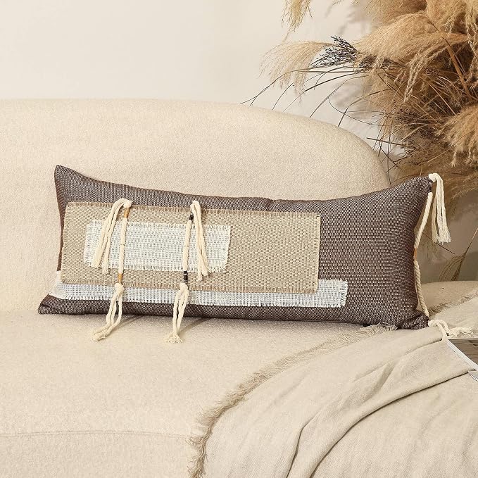 Boho Body Pillow Cover 12x28 Inches, Decorative Lumbar Throw Pillow Cushion Cover for Bed Couch Sofa, Farmhouse Pillowcase for Bedroom Living Room Home Décor