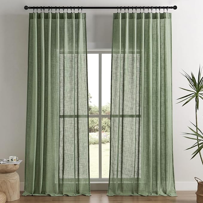 Joydeco Linen Curtains 84 Inch Length 2 Panel Sets,Light Filtering Curtains for Bedroom 52 Inch Wide Living Room Drapes with Back Tabs & Rod Pockets (W52 x L84 Inch, Loden)