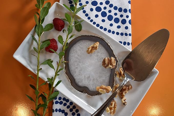 Nature's Decorations Natural Agate Stone Coasters with Real Silver Edge - Set of 4 Polished Geode Drink Mats for Dining & Coffee Table & Kitchen Decor No Dye 3.5-4" Diameter