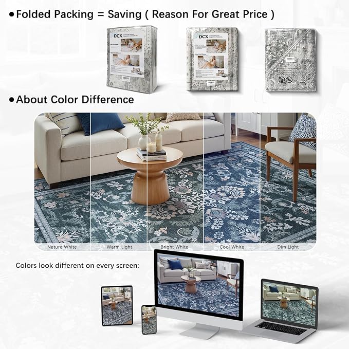 DCX Washable Runner Rug 2x6, Blue Vintage Floral Hallway Rug with Non Slip Rubber Backing, Soft Low Pile Kitchen Runner Rug, Machine Washable Area Rug for Entryway, Laundry Room, Bathroom