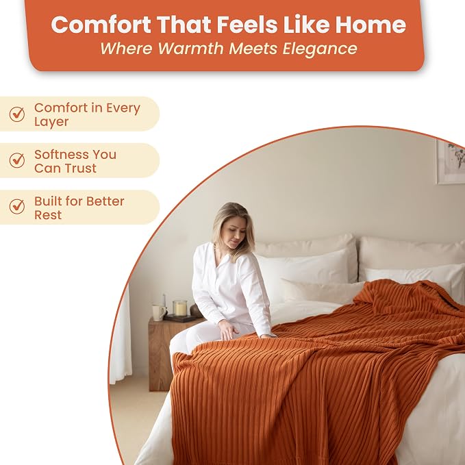 Dalisa 100% Organic Cotton Knit Blanket Denise -Soft and Lightweight, Breathable All-Season Throw for Bed, Sofa, or Lounge Area -Perfect for Home and Bedroom Styling (Harvest Pumpkin 80x90)