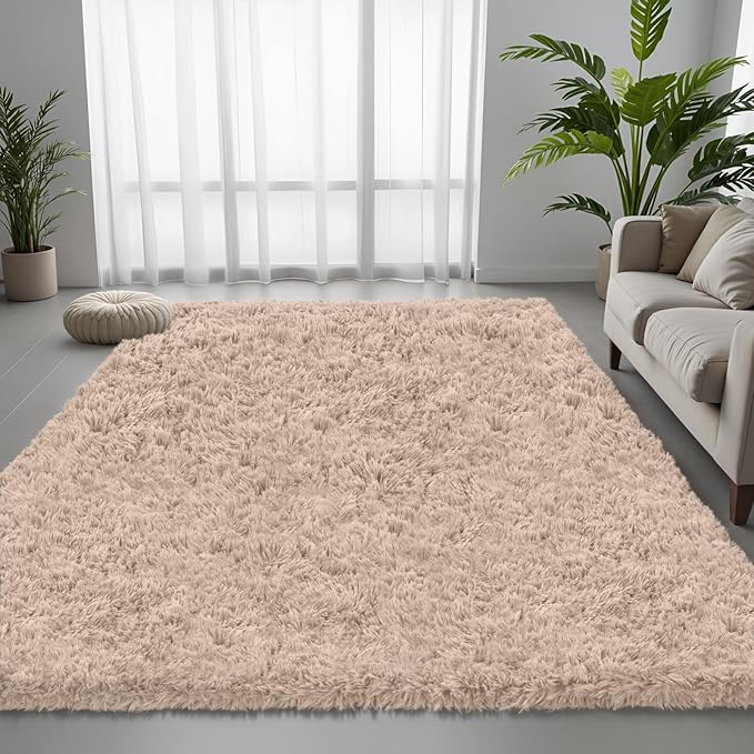 6x9 Area Rug for Living Room, Ultra Soft Fluffy Shag Rugs for Bedroom, Non-Slip Large Fuzzy Plush Rug Indoor Floor Carpet for Nursery Kids Office Dorm Modern Decor, Camel
