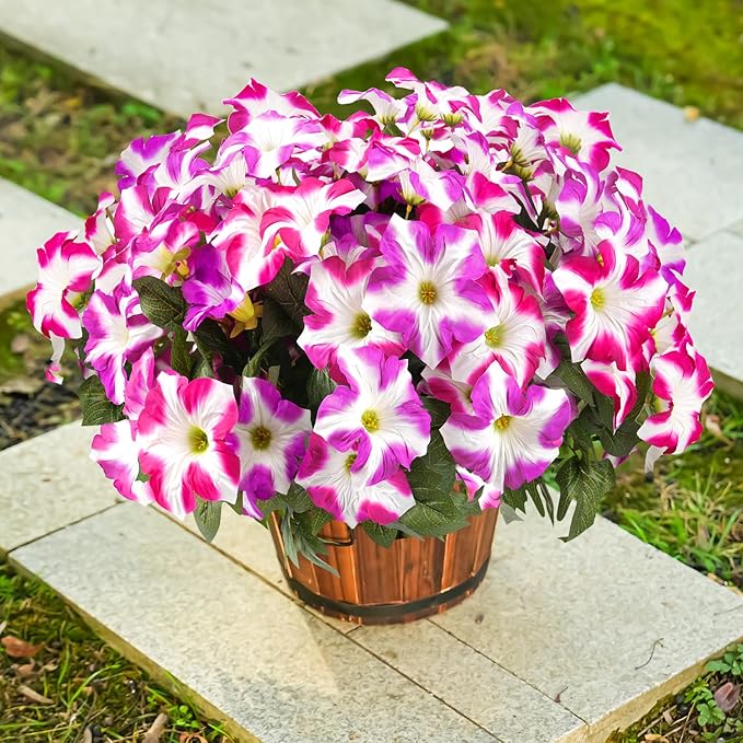 FULLMUSIC Spring Artificial Flowers for Outdoors, UV Resistant Fake Morning Glory, Look Real Faux Silk Plants for Front Door Garden Porch Planter