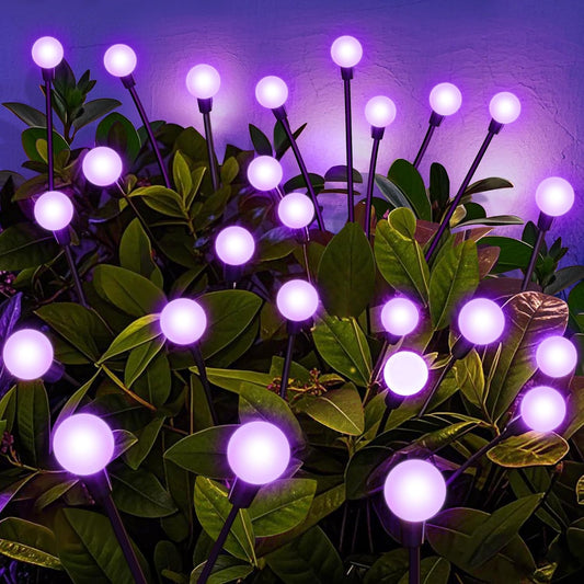 Solar Garden Lights Outdoor, 4 Pack Firefly Swaying Lights Purple, Waterproof 4 Pack 24 Heads Garden Decor for Yard Patio Pathway Lawn, Gardening Gifts for Women Christmas Decoration