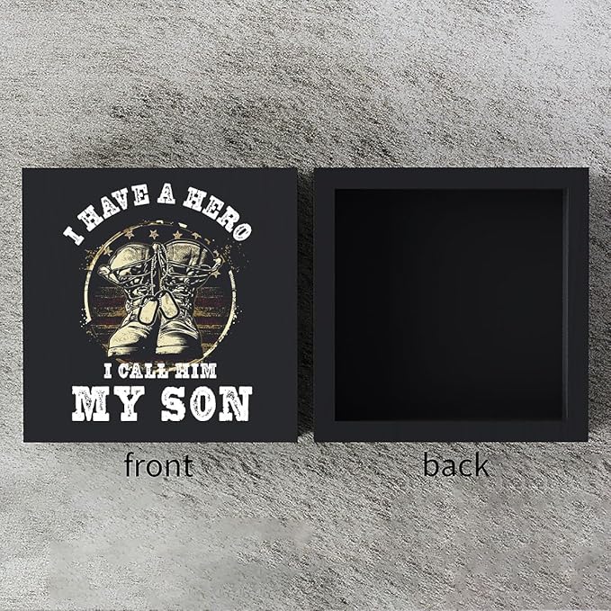 Woght Son Gifts Wooden Box Sign Plaque I have a Hero Call Him My Son Wood Box Sign Rustic Art Home Shelf Desk Decor 5 X 5 Inches