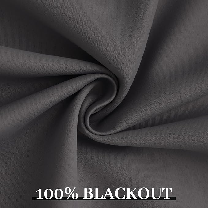 Yakamok Room Darkening 100% Blackout Curtains Grommet Window Treatments with 2 Thick Layers-Charcoal Grey Thermal Insulated Drapes Set of 2 Panels for Bedroom Living Room 52 Inches by 63 Inches Length
