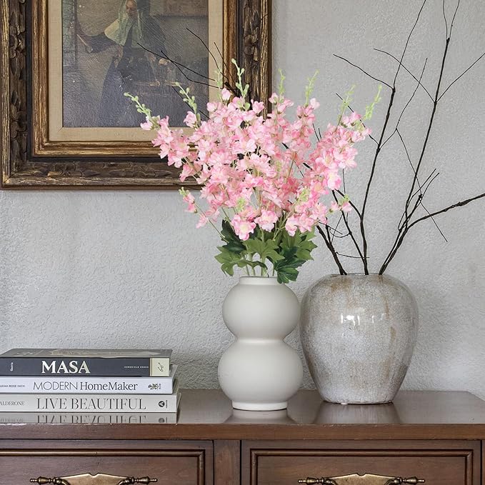 8PCS Faux Pink Delphinium 33.5'' Long Stem Artificial Delphinium Flowers Fake Larkspur Flowers for Home Wedding Garden Table Centerpieces Decor(Gradient Pink)