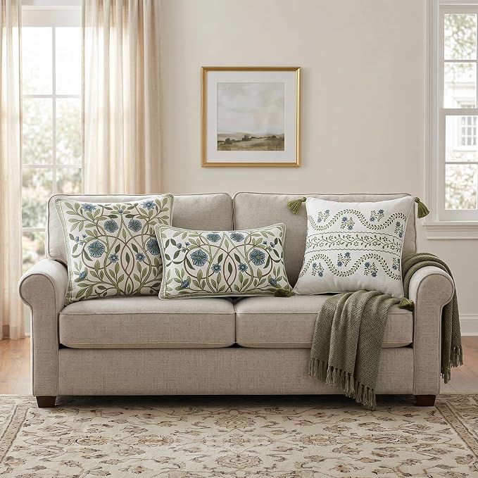 ISAENNE Designer Vintage Linen Throw Pillow Cover,18"x18"-Mosella D | French Elegant Square Decor Pillow Cover,Concealed Zipper Design,Floral Pattern,Sofa,Bedroom,Living Room,Lounge Chairs