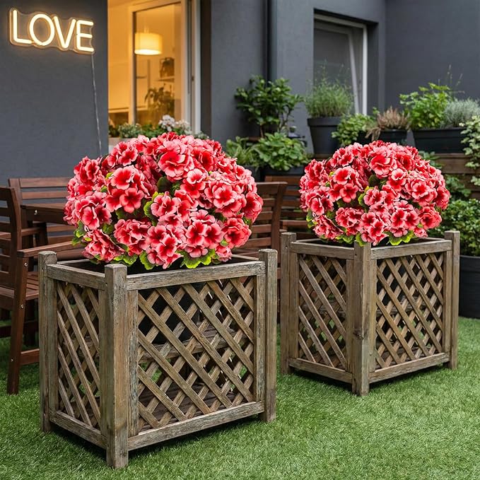lovemoon 16 Pcs Artificial Geranium Plant Realistic Silk Flowers for Outside UV Resistant Faux Geraniums Flowers for Indoor Outdoor Home Garden Office Decoration (16, Peach)