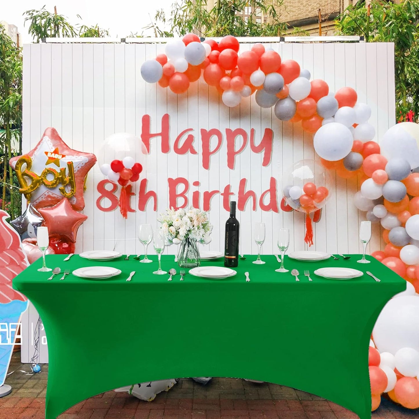 SuperO Waterproof Spandex Table Cover for 8FT Table Universal Fitted Stretch Tablecloth for Party, Banquet, Wedding and Events-Emerald