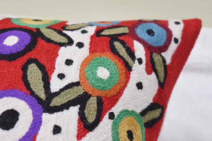 Red Tree of Life Throw Pillow Cover Karla Gerard Floral Pillowcase Reds Flower Pillowsham Floral Chair Cushion Kids Room Hand Embroidered Wool 18x18 Inch