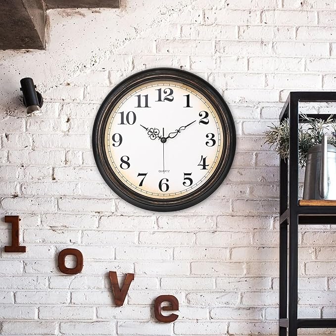 Yoiolclc Large Wall Clock 16 Inch Silent Non-Ticking Vintage Wall Clocks Battery Operated for Living Room Office School (Bronze)