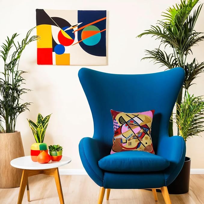 Kandinsky Modern Couch Pillow Cover - Yellow Gold | Abstract, Contemporary, Outdoor, Mid Century Chair Cushions | Handmade Wool Size 18x18