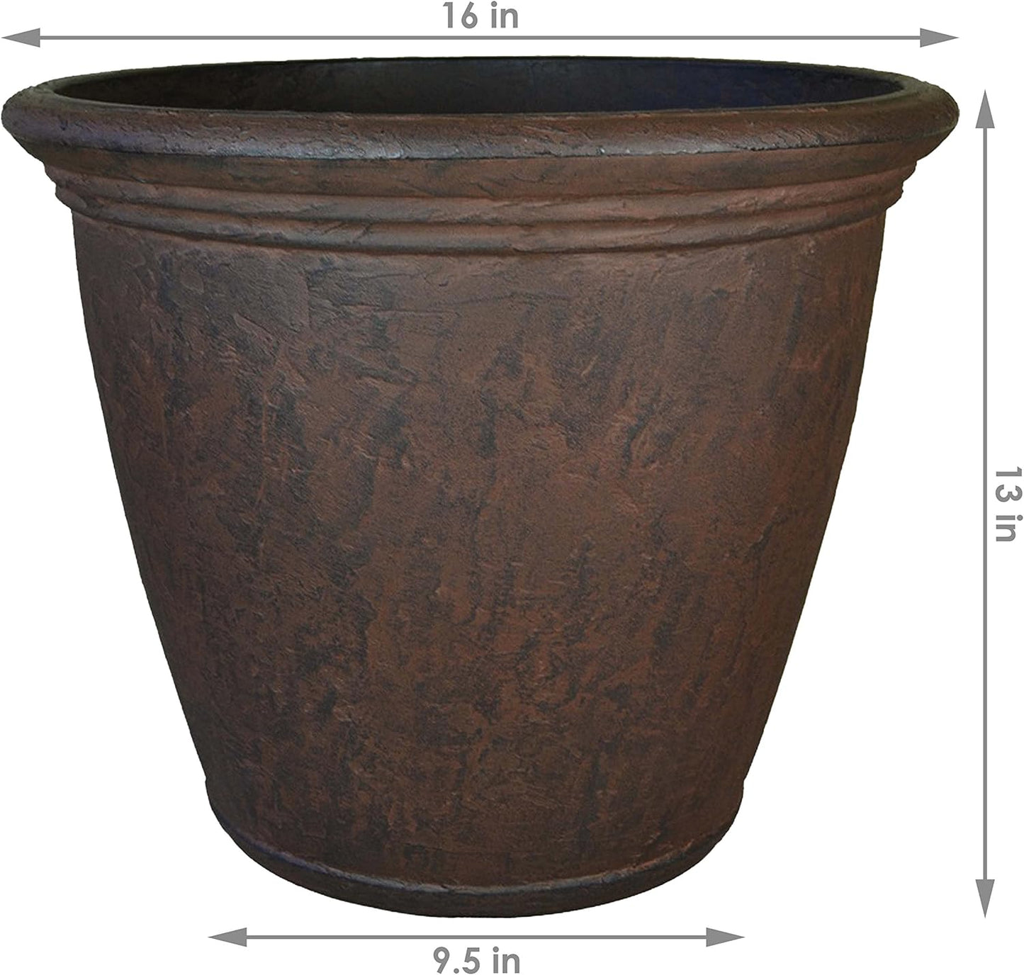 Sunnydaze 15.25-Inch Anjelica Large Plastic Pot for Plants - Outdoor Polyresin Round Planter with Drillable Drainage Holes - Rust