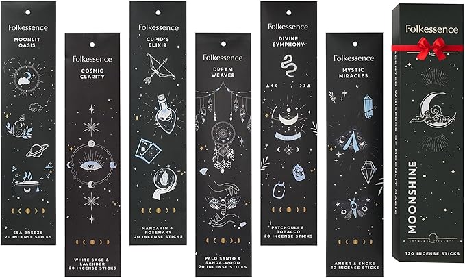 Folkulture Incense Sticks (120 Sticks) | Set of 6 Premium Incense For Home Cleansing, Aromatherapy, Gifts | No Charcoal, Organic, Non Toxic, 45 Mins, Long Burning Palo Santo, Sandalwood Insence-Sticks