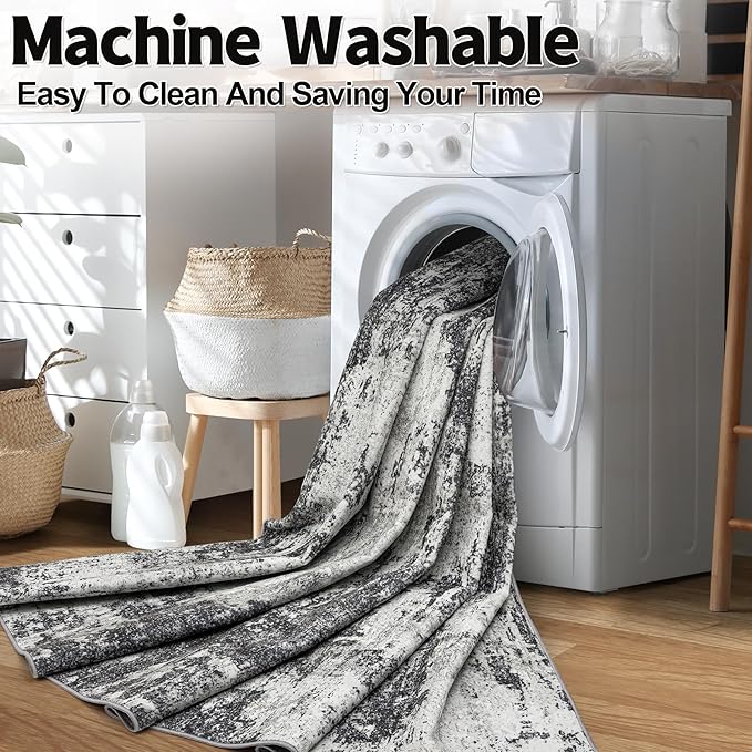 Runner Rug 2'6''x8' Washable Runner Rug: Machine Washable Kitchen Area Rug with Anti-Slip Backing Non-Shedding Stain-Resistant Long Soft Carpet Runner for Hallway, Bedroom, Laundry Room- Black