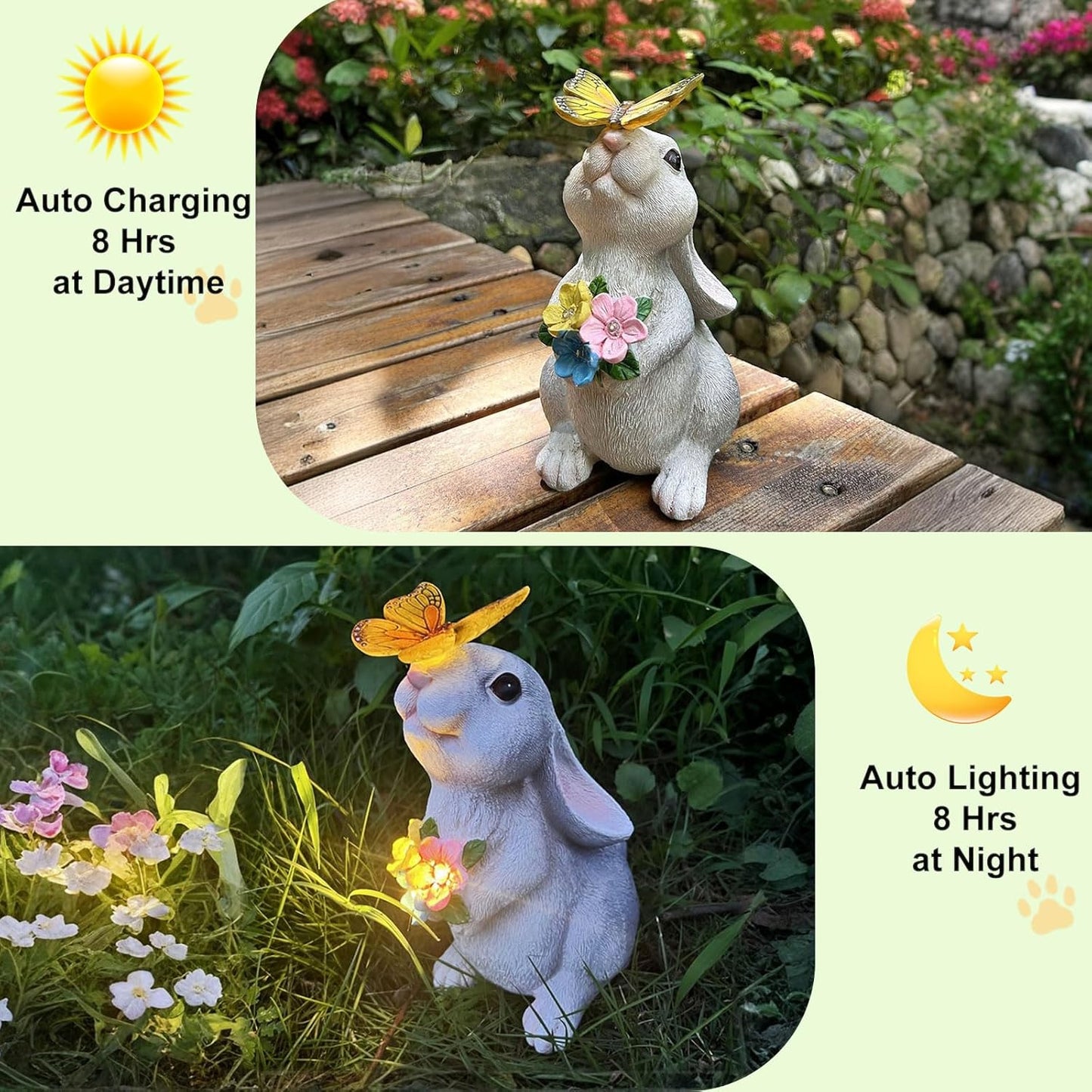 YODY Solar Garden Statues Outdoor Decor- Yard Decorations for Patio, Balcony, Backyard, Lawn Ornaments - Rabbit Figurines with LED Light- Unique Birthday House Warming Gifts for Women, Mom, Grandma