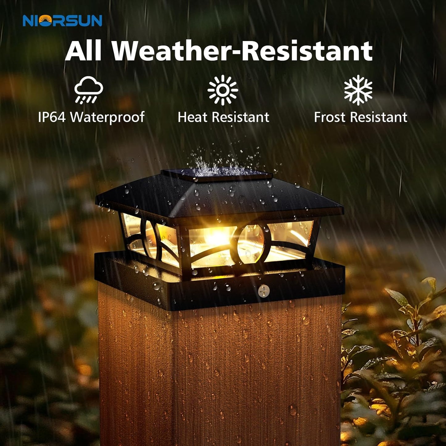 NIORSUN Solar Post Lights Outdoor, Fence Post Solar Lights Warm White Outdoor Waterproof Edison LED Bulbs Garden Patio Fence Deck Decor, 4x4 Post Caps Wood Vinyl, Black 12 Pack