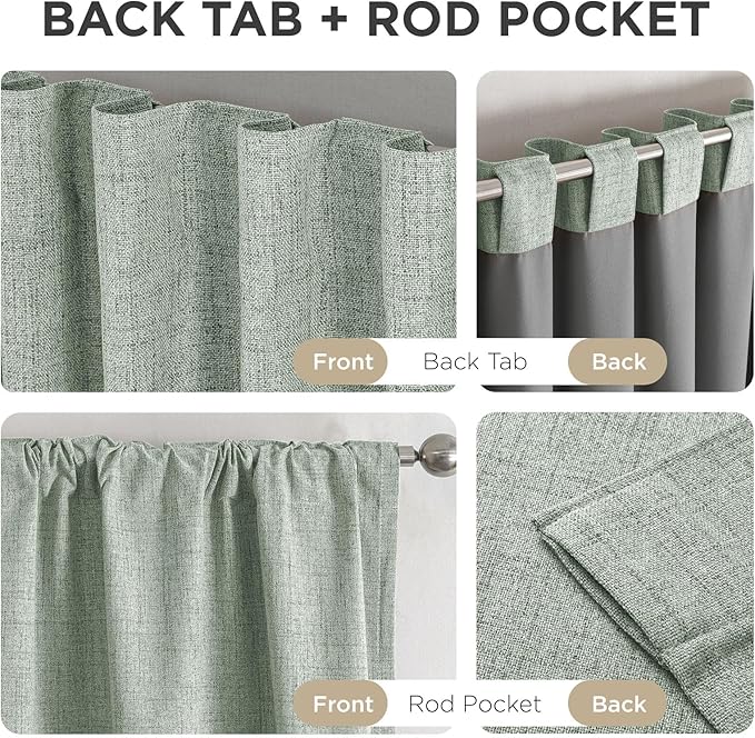 Joydeco Blackout Curtains for Bedroom - 100% Light Blocking 2 Panels Sage Green Drapes 66" W x 96" L, Thermal Insulated Room Darkening Curtains, Linen Textured for Living Room, Rod Pocket & Back Tabs