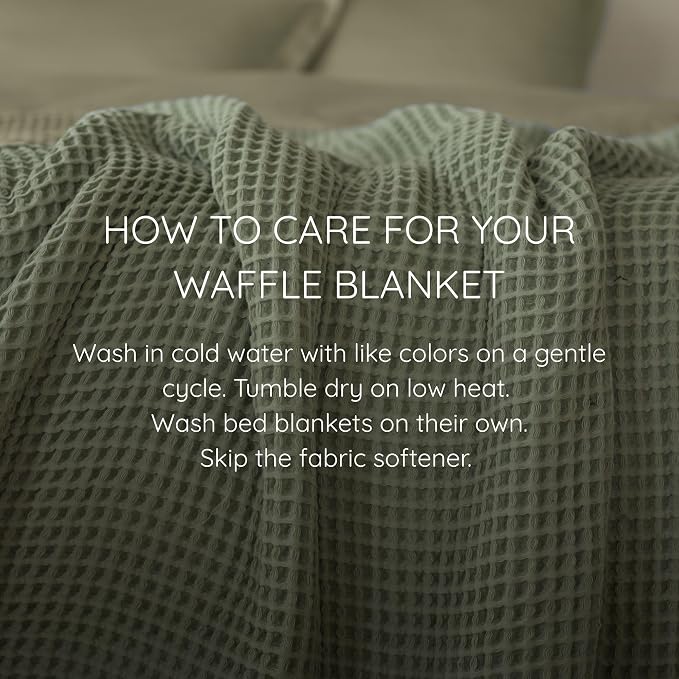 100% Turkish Cotton Waffle Throw Blanket King Size Sage Green - Premium Quality, Light and Airy Waffle All-Season Quilt - Lux Decorative Bedspread (Sage Green, King Size 95" x 110" Inch)
