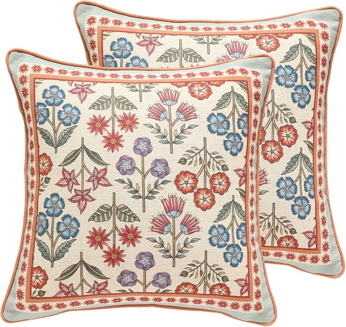 bilin gaier Designer Square Throw Pillow Covers,18"x18" Set of 2-Lohi A | Vintage Elegant Pillow Cover,Concealed Zipper Design ,Colorful Floral Pattern,Sofas,Bedroom,Living Room,Lounge Chairs