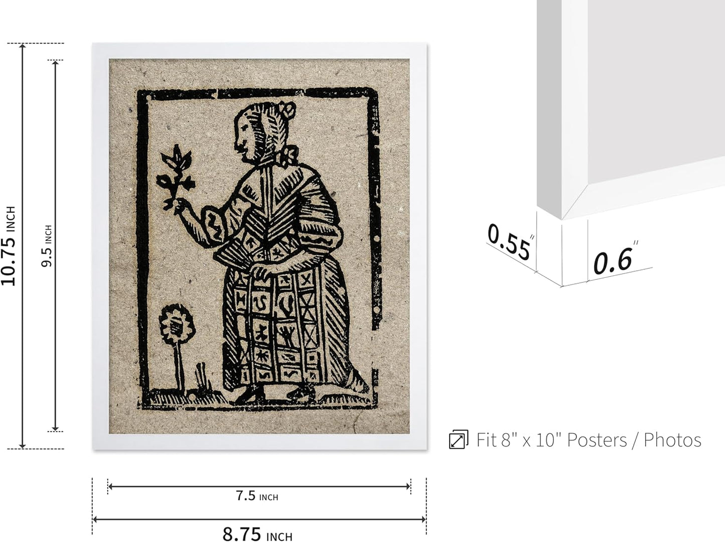 Poster Master Vintage Woodcut Poster - Retro Medieval Print - Gift for Gothic, Horror Fan - Witch Holding a Plant, Magic, Spell, Herbalist - Wall Decor for Bedroom, Dorm, 8x10 White Framed