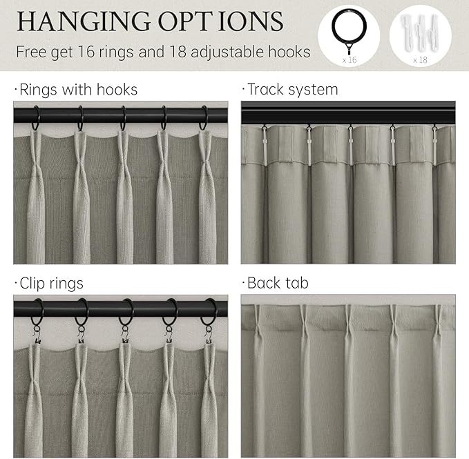 108 Inch Long Curtains Pinch Pleated Curtains for Living Room 2 Panels Extra Long Rustic Grey Thick Linen Textured Light Filtering Semi Sheer Pinch Pleat Window Curtain Drapes for Bedroom Dining Room