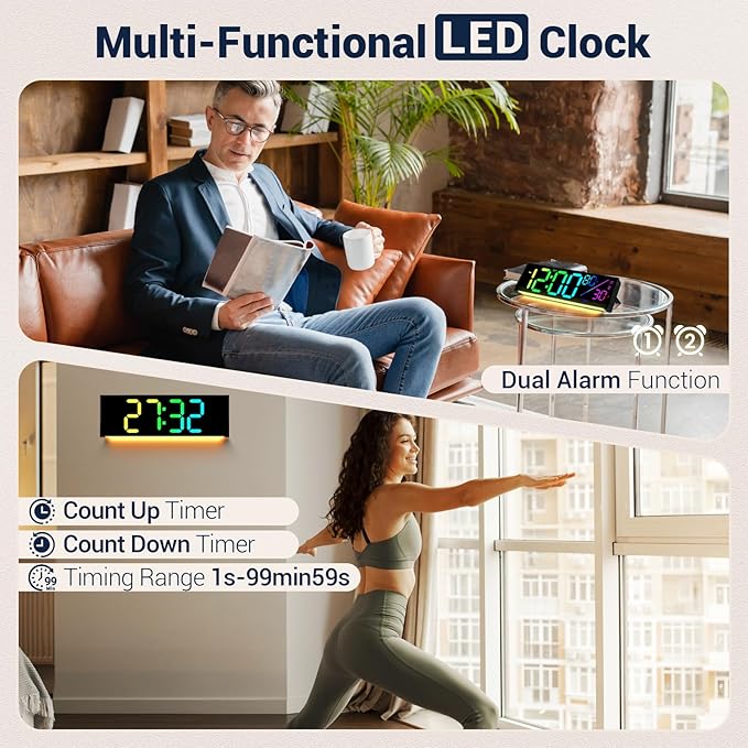 12" Digital Wall Clock: LED Large Display Clock with Remote, 11 RGB Color Modes, Wall Mount or Tabletop Decor for Classroom Dorm Office, Big Numbers for Seniors Kids