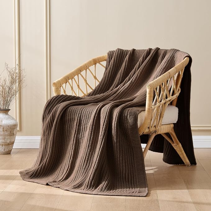 Chunky Knit Brown Throw Blanket for Couch Soft Cozy Thick Knitted Blanket for Sofa Bed, Breathable All-Season Cute Decorative Throw for Living Room, 50"x60",Dark Brown